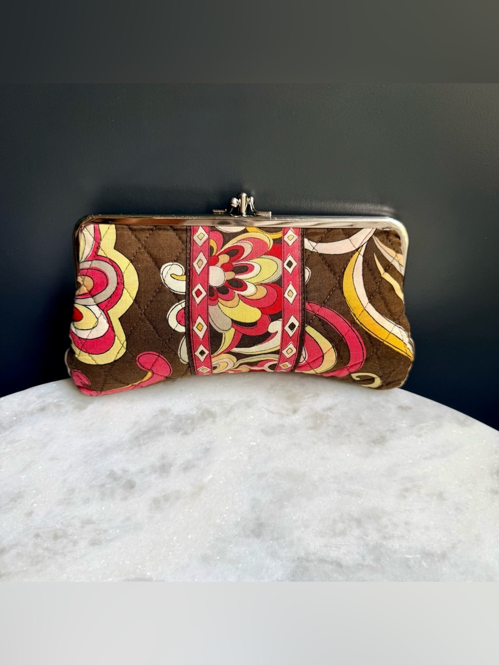 Vera Bradley Retired Puccini Quilted DOUBLE Kisslock Wallet Clutch 2008